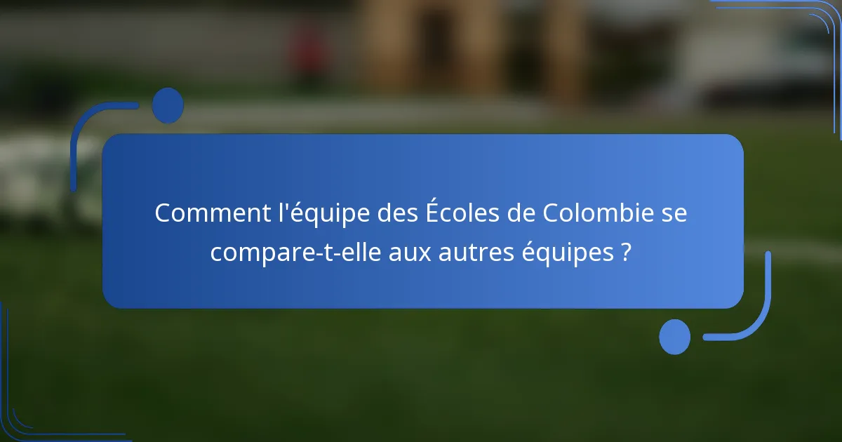 Comment l'équipe des Écoles de Colombie se compare-t-elle aux autres équipes ?