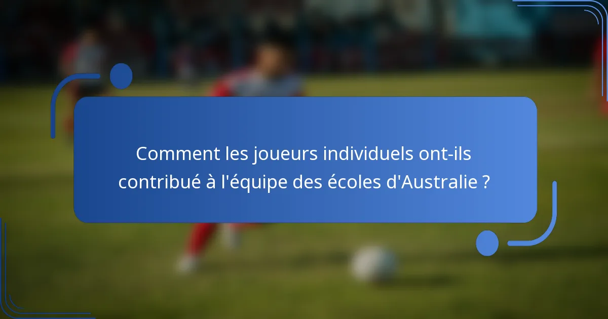 Comment les joueurs individuels ont-ils contribué à l'équipe des écoles d'Australie ?