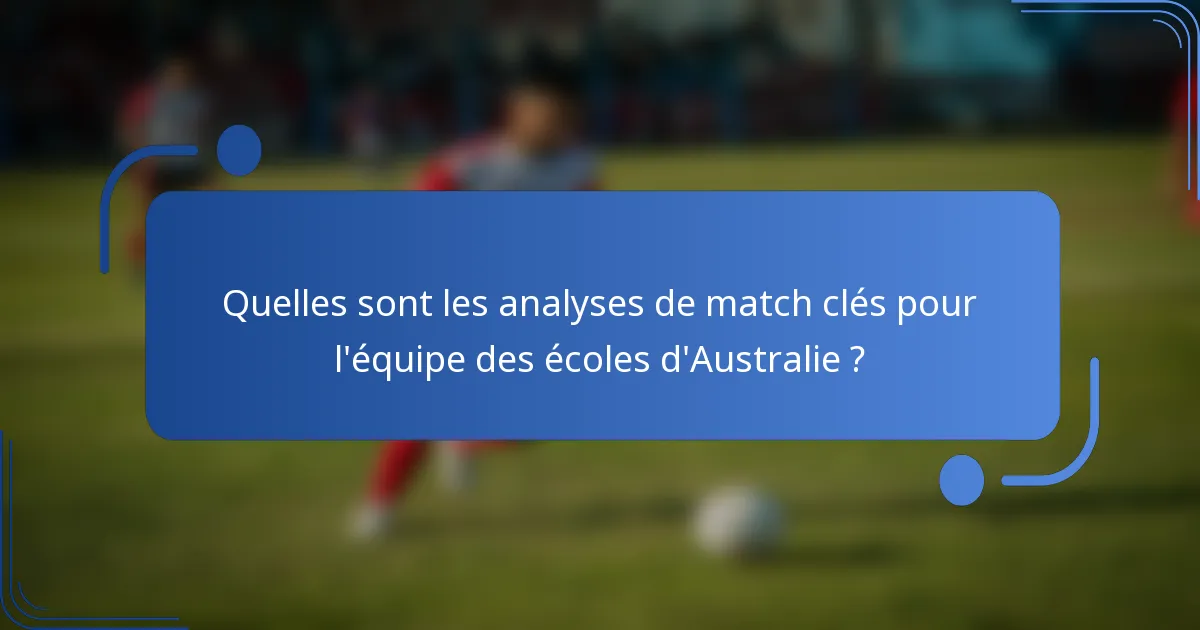 Quelles sont les analyses de match clés pour l'équipe des écoles d'Australie ?