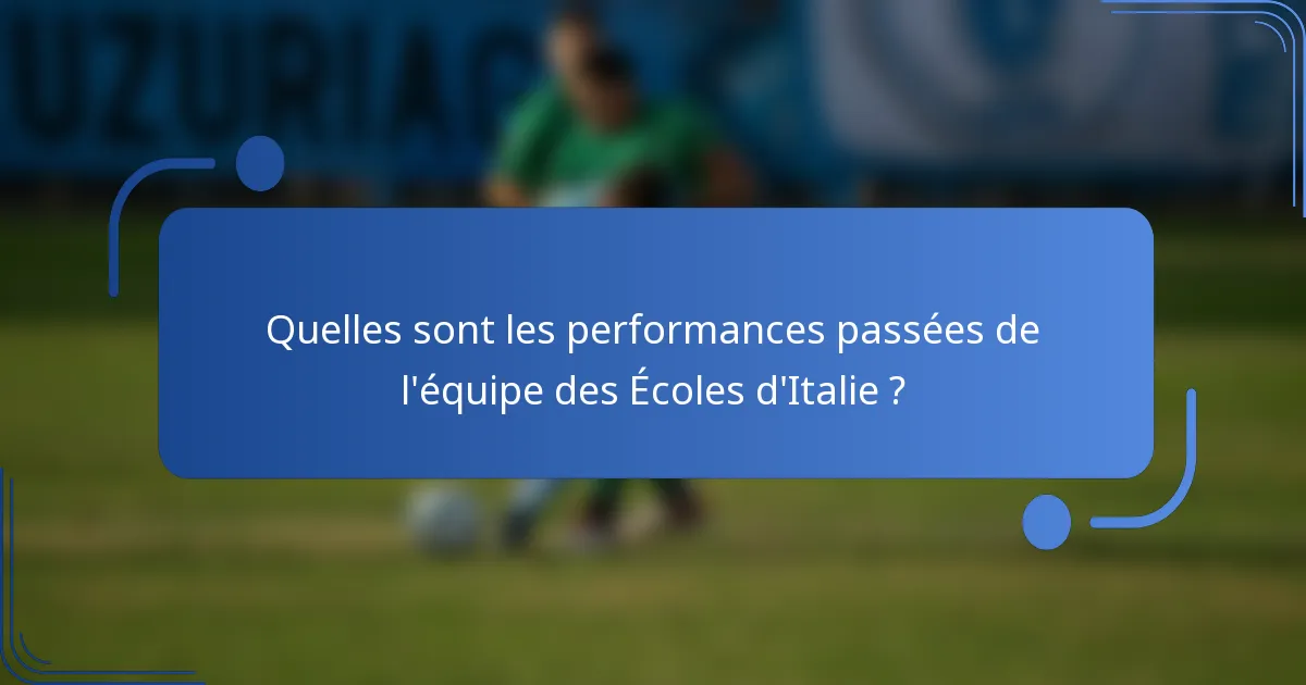 Quelles sont les performances passées de l'équipe des Écoles d'Italie ?