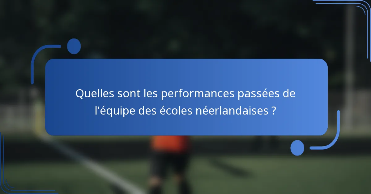Quelles sont les performances passées de l'équipe des écoles néerlandaises ?