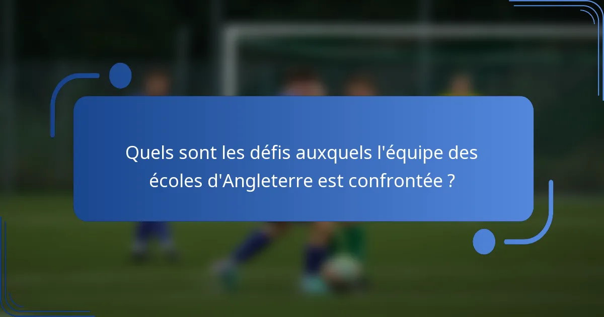Quels sont les défis auxquels l'équipe des écoles d'Angleterre est confrontée ?