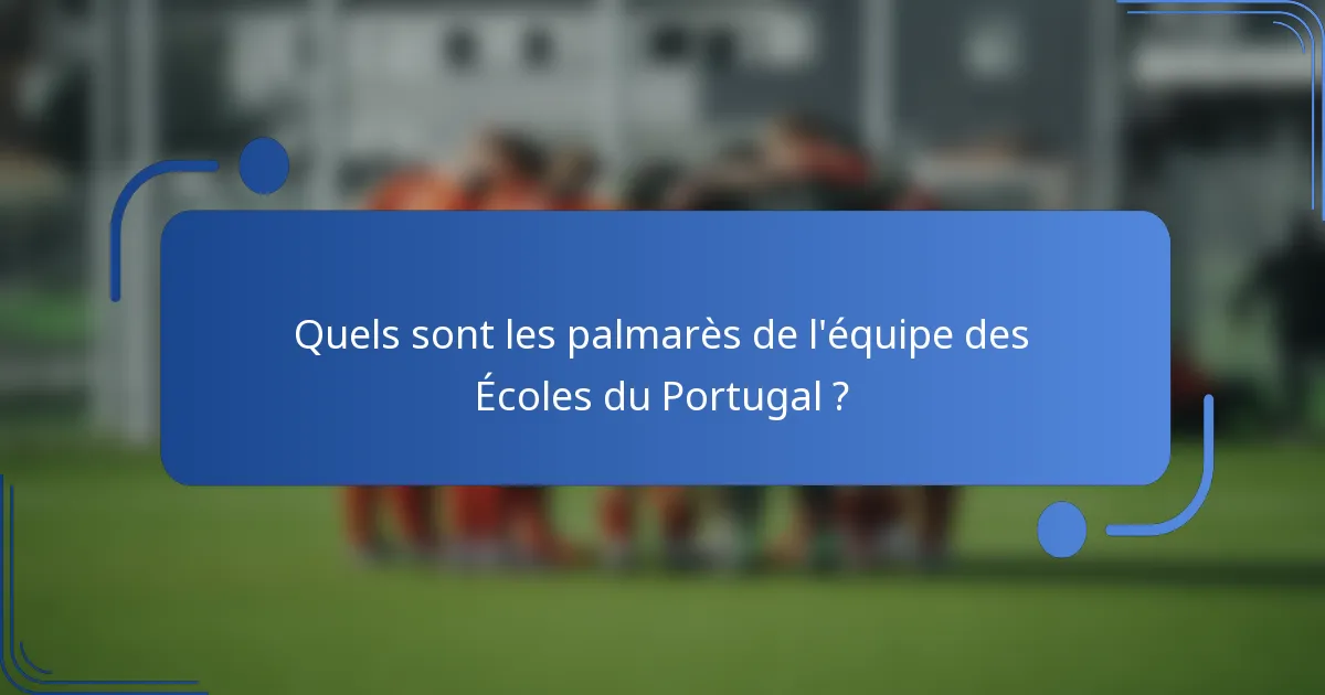 Quels sont les palmarès de l'équipe des Écoles du Portugal ?