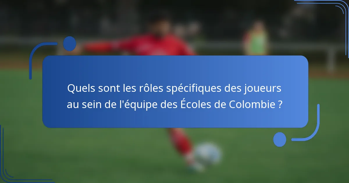 Quels sont les rôles spécifiques des joueurs au sein de l'équipe des Écoles de Colombie ?